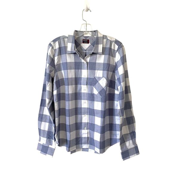 UNTUCKit Plaid Button Down Collared Blouse Shirt Navy Blue White Size 16 NEW - Picture 1 of 9